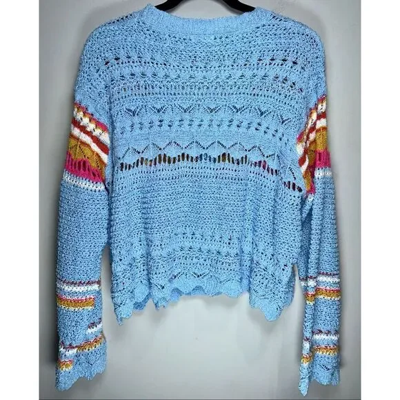 POL Palms Spring Stripe Sweater Cardigan size Large - Picture 2 of 3